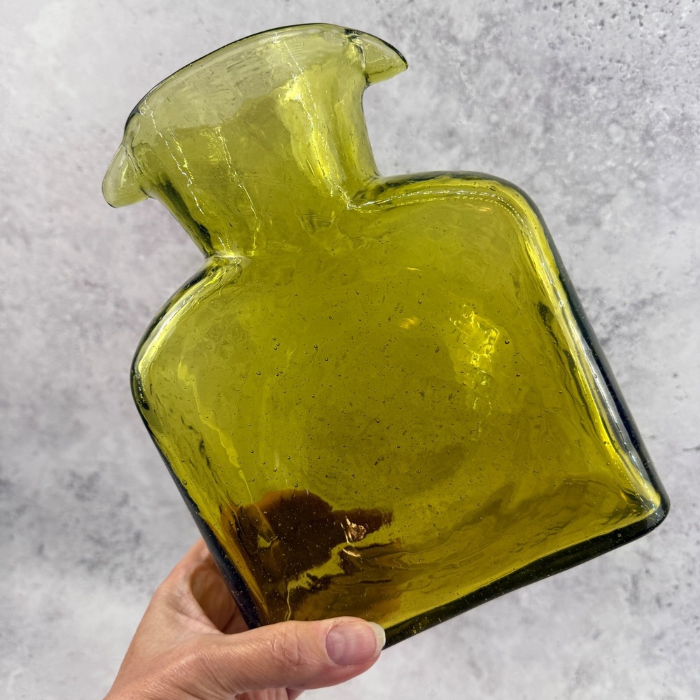 Blenko‎ 384 Water Bottle Chartreuse Glass Double Spout Water Pitcher